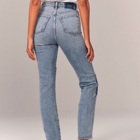 Mid Wash Abercrombie Patchwork Ultra High Rise The Ankle Straight Jean 26S - Picture 5 of 14